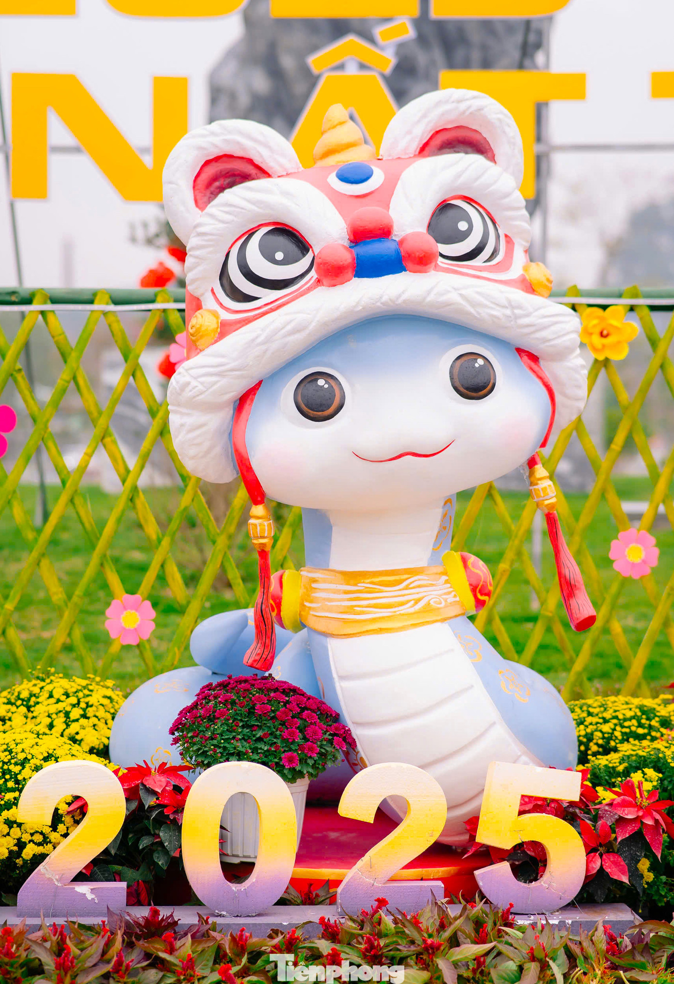 Chủ tịch thị trấn Dùng cho biết thêm, linh vật rắn này được làm từ xốp có chiều cao 2,2m. Thân rắn được sơn màu xanh và trắng, ở cổ trang trí khăn. Phía trên, linh vật rắn đội đầu lân. Khuôn mặt của linh vật rắn được có dáng vẻ đáng yêu, dễ thương.