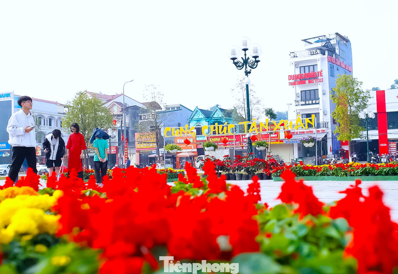 Sau khi điểm "check-in" hoa xuân được thi công xong, rất đông người dân, đặc biệt là giới trẻ đến chụp hình lưu niệm.