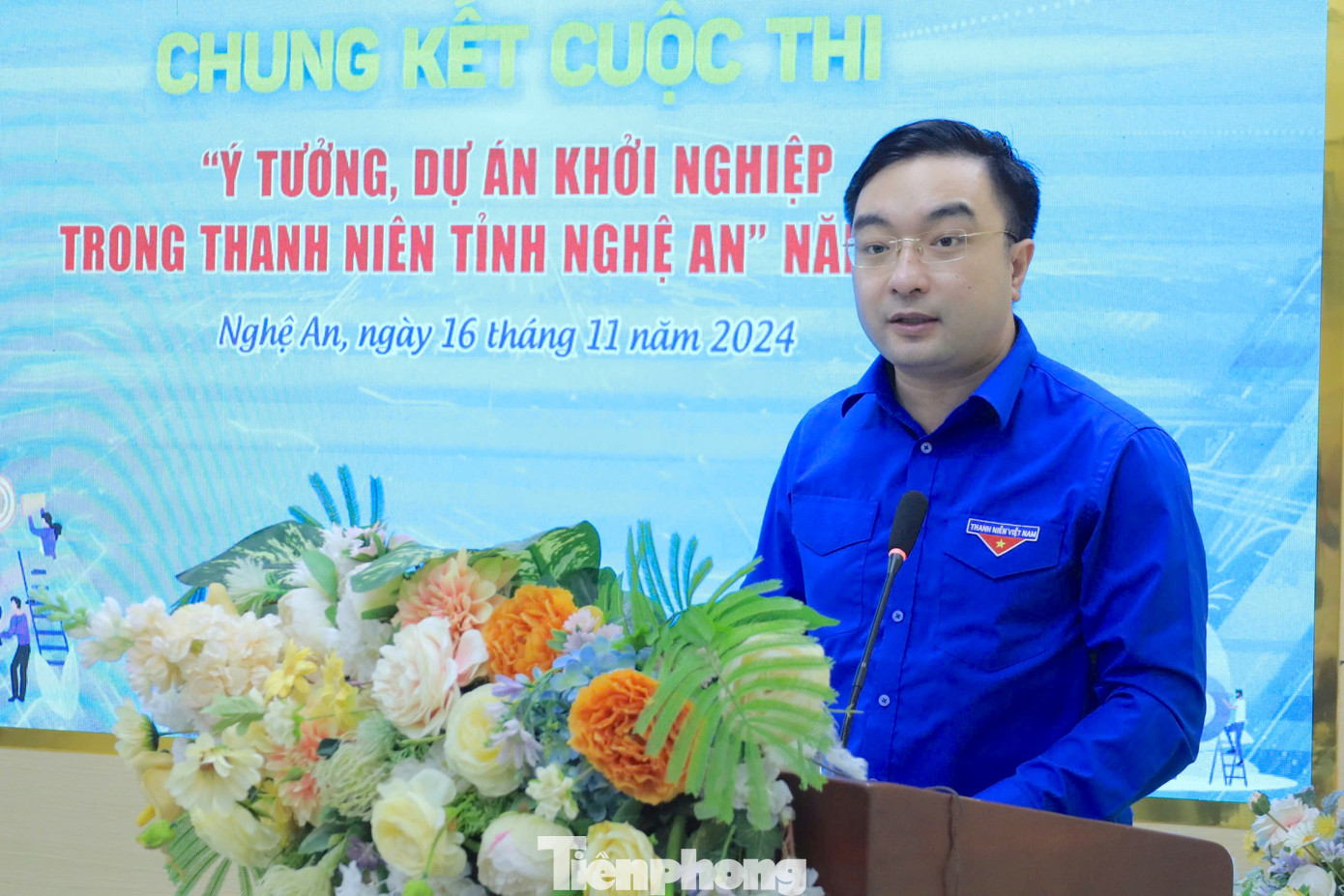 Anh Hồ Phúc Hải - Phó Bí thư Tỉnh Đoàn Nghệ An phát biểu khai mạc vòng chung kết cuộc thi.