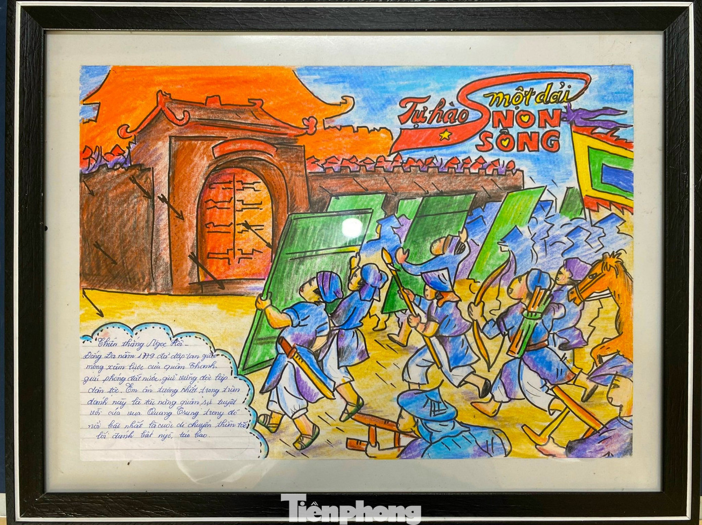 Bức tranh thứ 5,6,7 lần lượt được các cô giáo vẽ tái hiện lại: Hội nghị Diên Hồng (năm 1284) thể hiện biểu tượng của sự đoàn kết sức mạnh dân tộc; Chiến thắng Ngọc Hồi - Đống Đa năm 1789 đập tan giấc mộng xâm lược của quân Thanh, giải phóng đất nước, giữ vững độc lập dân tộc; Năm 1757, Nguyễn Phúc Khoát đã hoàn thành công cuộc mở đất đến tận Cà Mau, đồng thời xác lập chủ quyền ở các đảo và quần đảo ở biển Đông và Vịnh Thái Lan. Bức tranh thứ 5,6,7 lần lượt được các cô giáo vẽ tái hiện lại: Hội nghị Diên Hồng (năm 1284) thể hiện biểu tượng của sự đoàn kết sức mạnh dân tộc; Chiến thắng Ngọc Hồi - Đống Đa năm 1789 đập tan giấc mộng xâm lược của quân Thanh, giải phóng đất nước, giữ vững độc lập dân tộc; Năm 1757, Nguyễn Phúc Khoát đã hoàn thành công cuộc mở đất đến tận Cà Mau, đồng thời xác lập chủ quyền ở các đảo và quần đảo ở biển Đông và Vịnh Thái Lan.