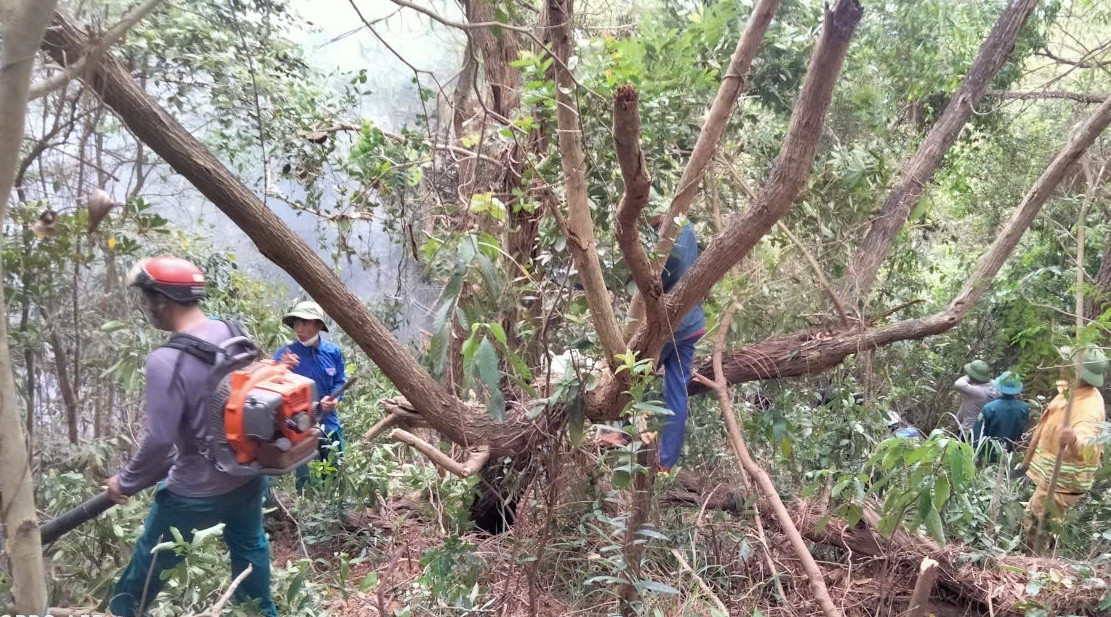 Hàng trăm người gồm nhiều lực lượng và người dân dùng các máy móc, dụng cụ lên dập lửa cháy rừng. Hàng trăm người gồm nhiều lực lượng và người dân dùng các máy móc, dụng cụ lên dập lửa cháy rừng.