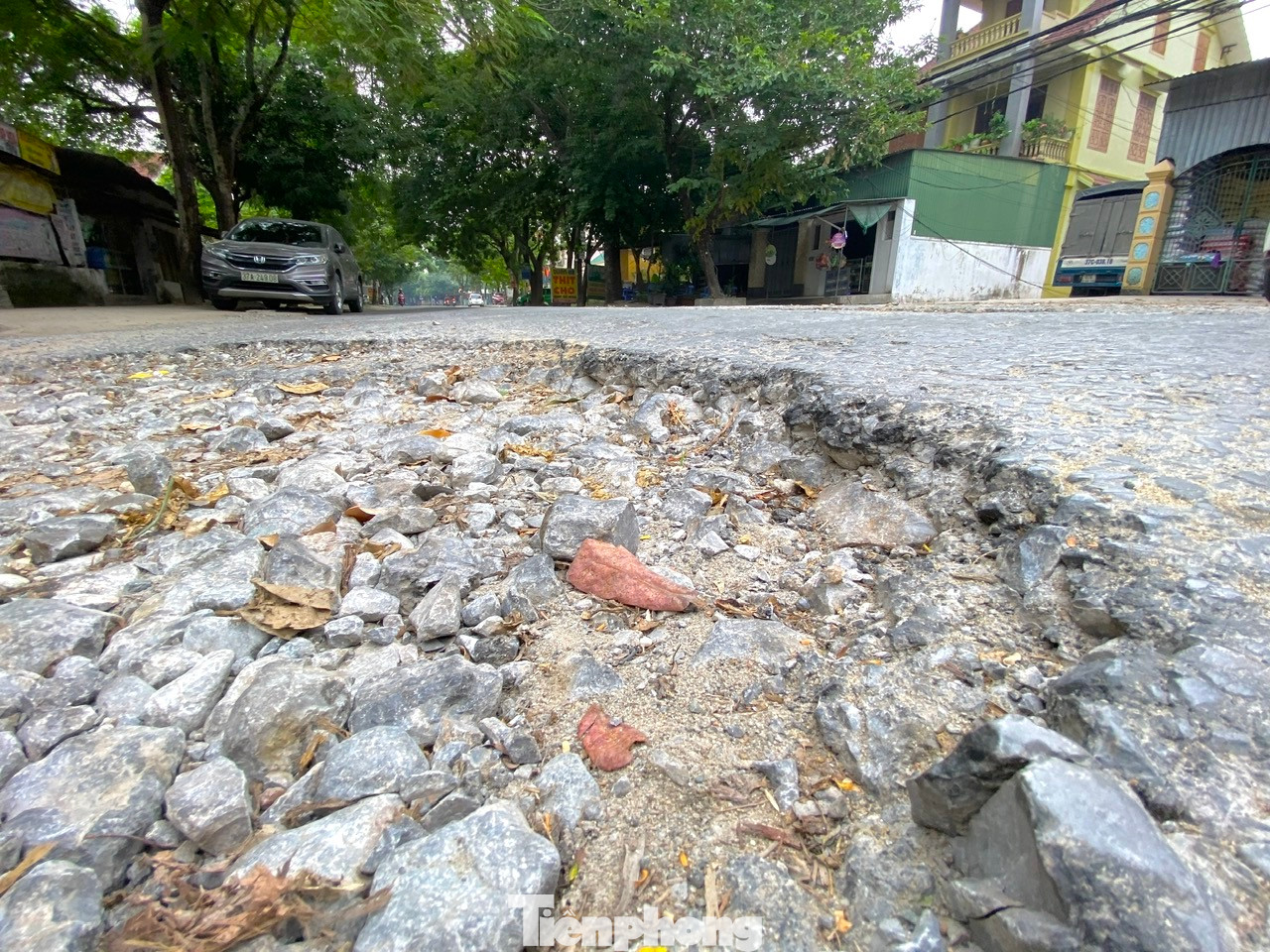 Nhiều "ổ gà", "ổ voi" sâu hoắm trên mặt đường như những chiếc bẫy chờ chực người đi đường. Nhiều "ổ gà", "ổ voi" sâu hoắm trên mặt đường như những chiếc bẫy chờ chực người đi đường.