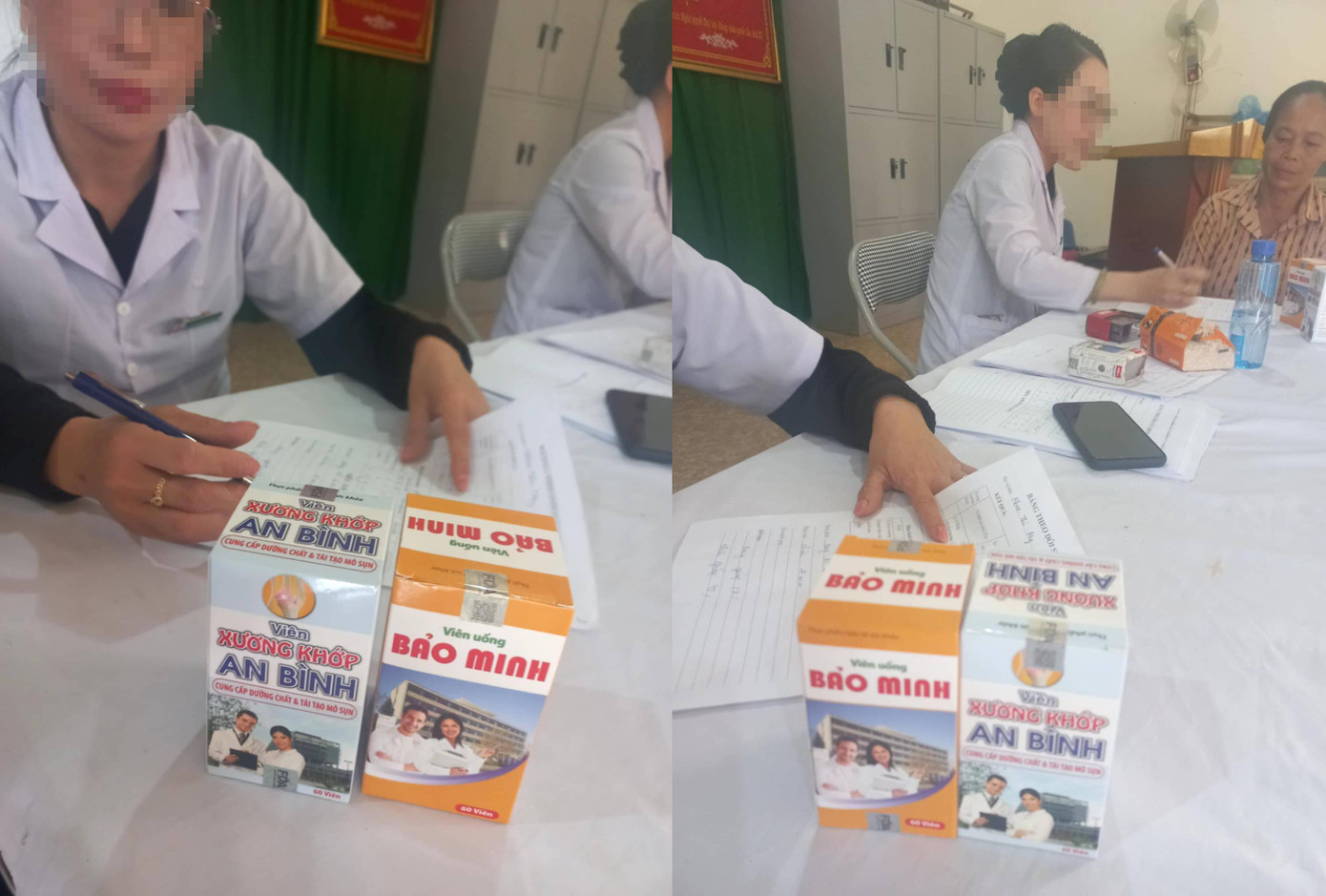 Nhóm người mặc áo blouse khám bệnh miễn phí cho người dân huyện miền núi rồi "dụ" mua các sản phẩm bảo vệ sức khỏe với giá đắt đỏ.