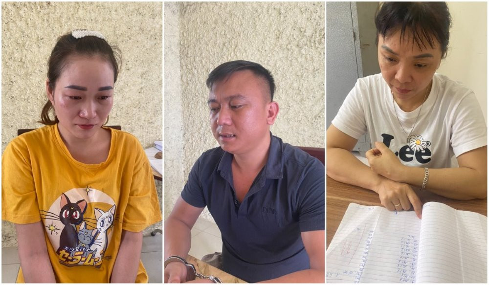 3 đối tượng Tài, Thảo và Phương tại cơ quan công an.