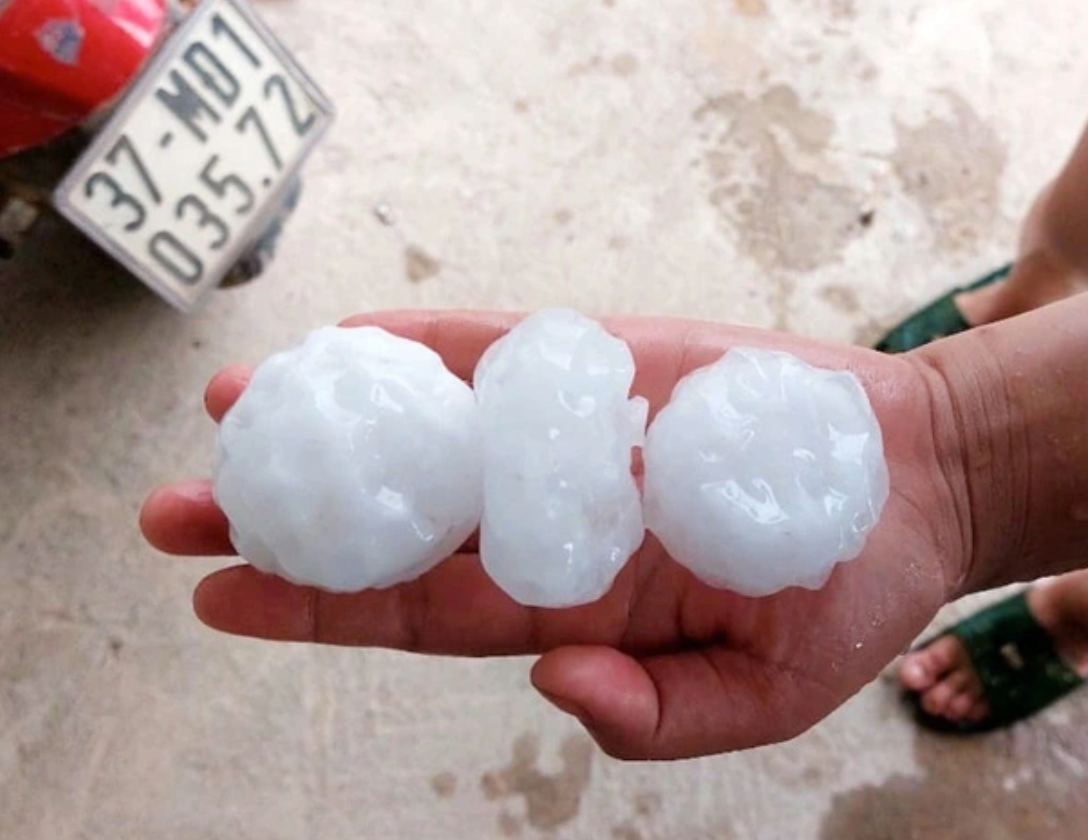 Những viên đá to bằng nắm tay trút xuống trong trận mưa dông. Những viên đá to bằng nắm tay trút xuống trong trận mưa dông.