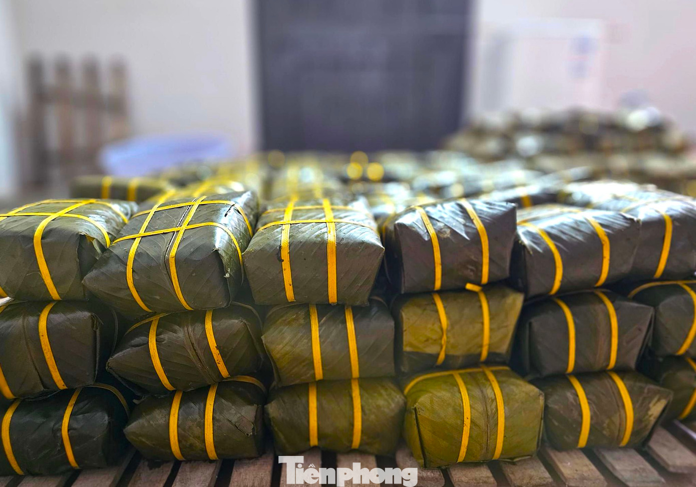 Những chiếc bánh chưng sau khi nấu chín sẽ được đưa ra làm nguội trước khi giao đến cho khách sử dụng.