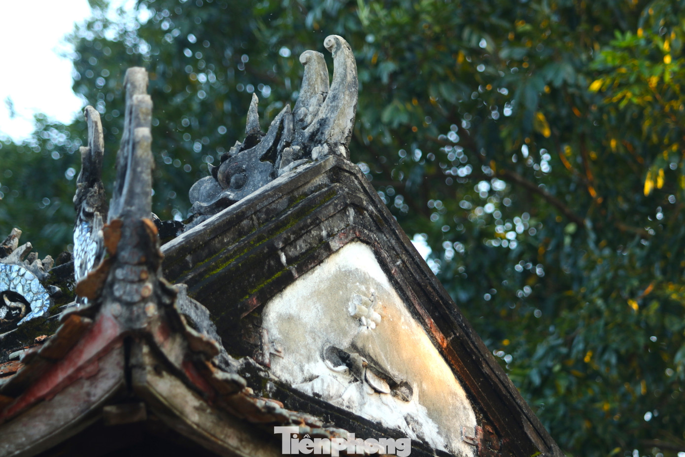 Đây là một ngôi nhà có 4 cột, 2 tầng, 8 mái với các đầu đao cong vút. Một số tài liệu ghi chép thể hiện, nghi môn đền Cả là nơi các vị chức sắc hương hào, trưởng lão nghỉ ngơi và tịnh túc trước khi vào đền tế thần. Công trình này có hình dạng như Khuê Văn Các tại Văn miếu Quốc Tử Giám. Tầng dưới của nghi môn để trống, tầng trên có 4 cửa thông ra 4 hướng và thông xuống tầng dưới bằng một lỗ cửa của ván trần. Ngày nay người dân hàn một chiếc thang sắt để leo lên tầng trên thắp hương ngày lễ.