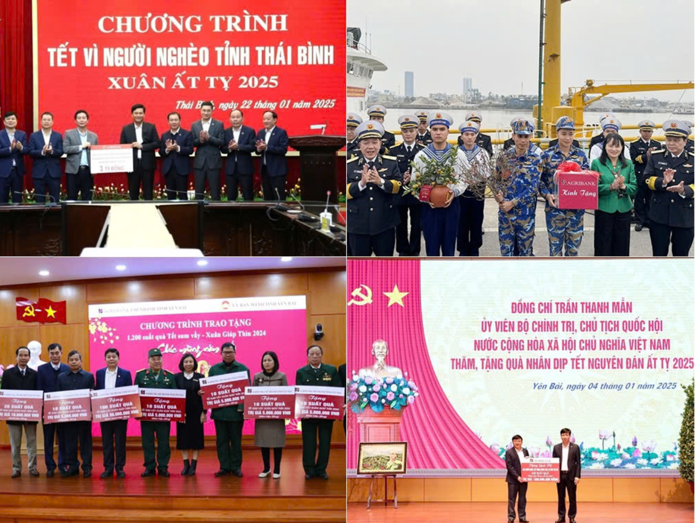 Dịp Tết đến Xuân về, Agribank tổ chức các đoàn công tác thăm, tặng quà tới cán bộ, chiến sĩ và đồng bào tại nhiều địa phương trên cả nước.