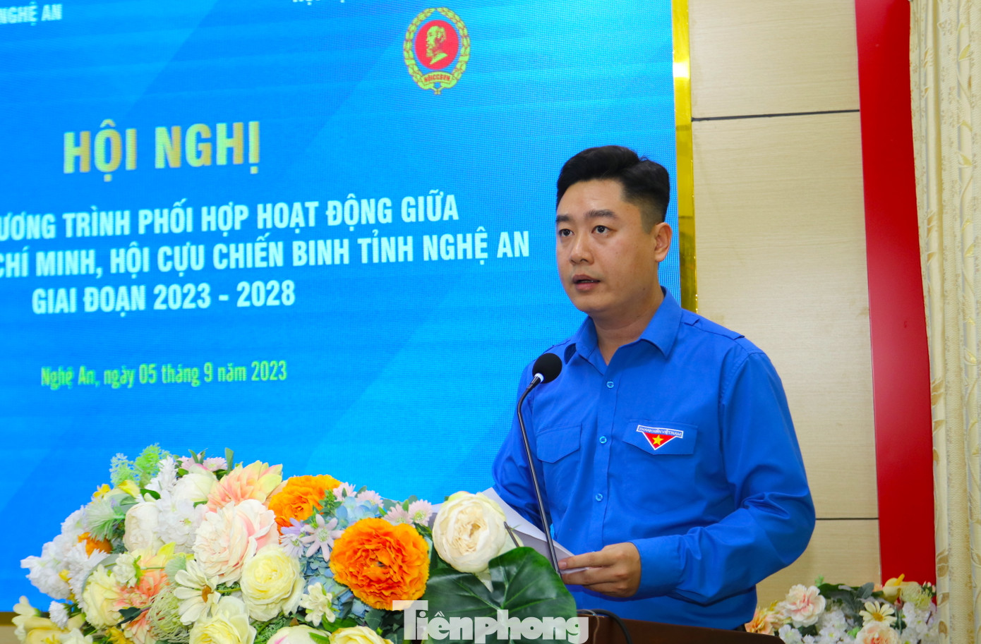 Anh Lê Văn Lương - Ủy viên BTV T.Ư Đoàn, Bí thư Tỉnh Đoàn Nghệ An phát biểu tại buổi ký kết.