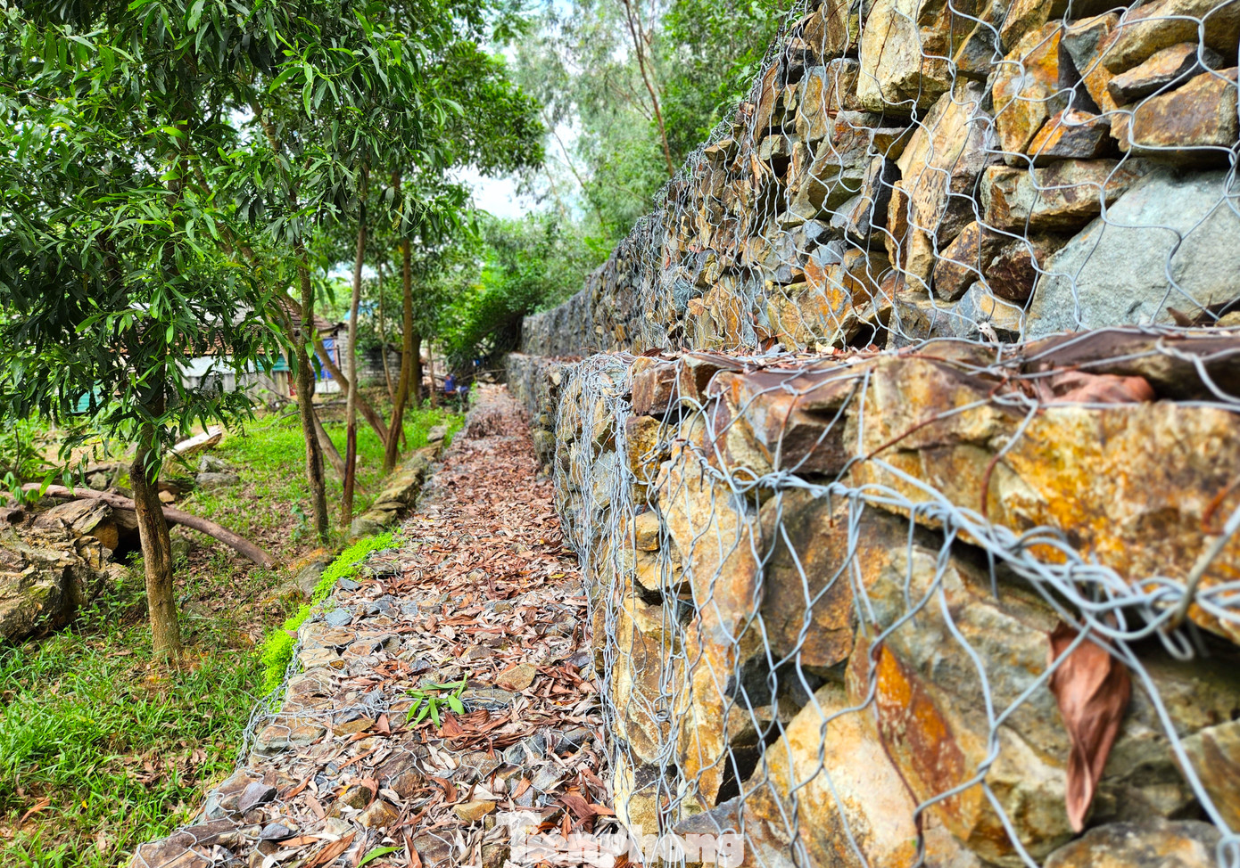 Kè đá được cơ quan chức năng làm từ nhiều năm trước và hiện nhiều điểm đã có dấu hiệu đứt, đất đá sạt lở ùn khiến kè đá xiêu vẹo.