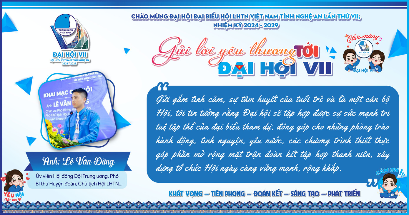 Anh Lê Văn Dũng gửi gắm tới Đại hội Hội LHTN tỉnh Nghệ An lần thứ VII.