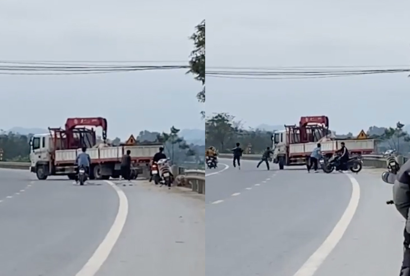 Nhóm thanh niên cầm gậy gộc đập khiến gương chiếu hậu và kính cửa xe vỡ, hỏng.