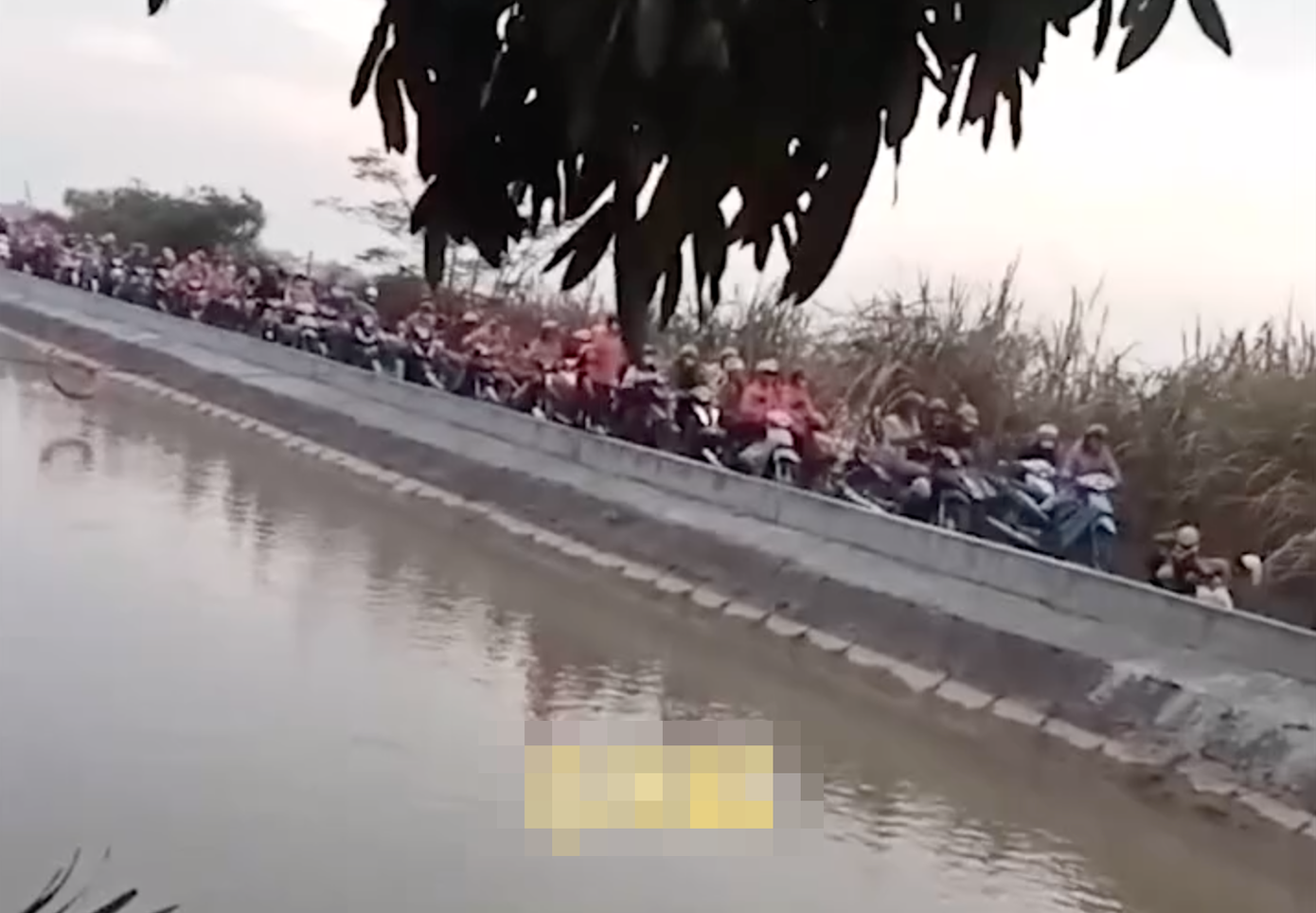 Nhóm công nhân đi trên đường bị dính đinh phải dừng lại nhặt rồi mới đi qua.