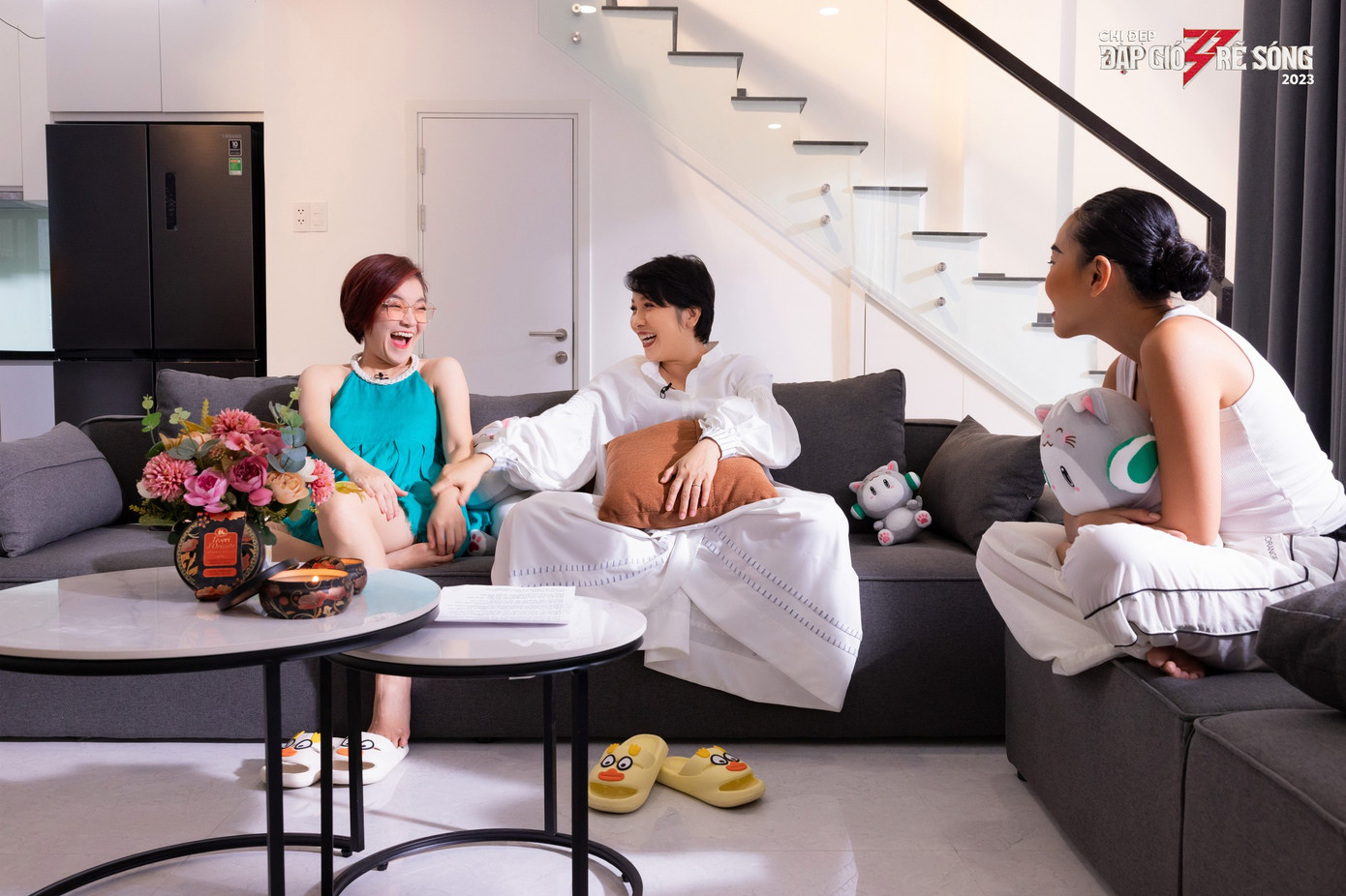 Thanh Ngọc, Mỹ Linh, Đoan Trang tâm sự chuyện chồng con. Ảnh: BTC. Thanh Ngọc, Mỹ Linh, Đoan Trang tâm sự chuyện chồng con. Ảnh: BTC.