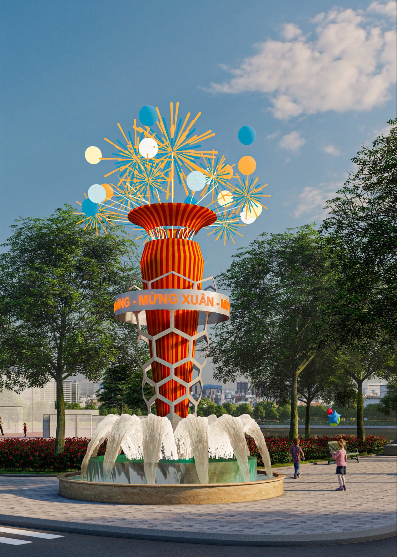 Một kiến trúc điểm nhấn tại một điểm mở vào hồ Thiền Quang