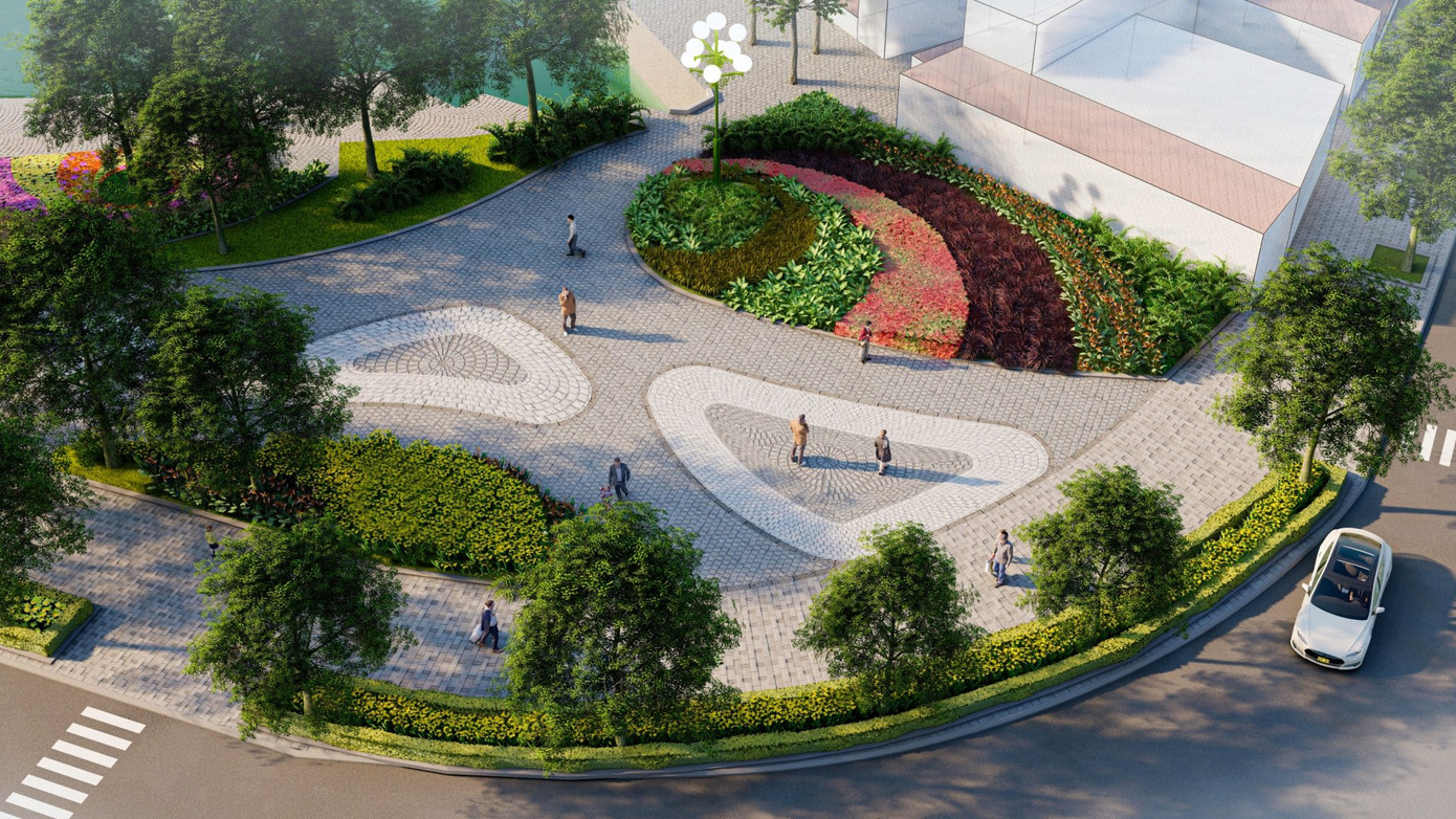 Ngoài ra, các bồn hoa cũng có thiết kế tương tự ở Hồ Gươm để tăng mảng xanh, giảm mật độ bị bêtông hóa.