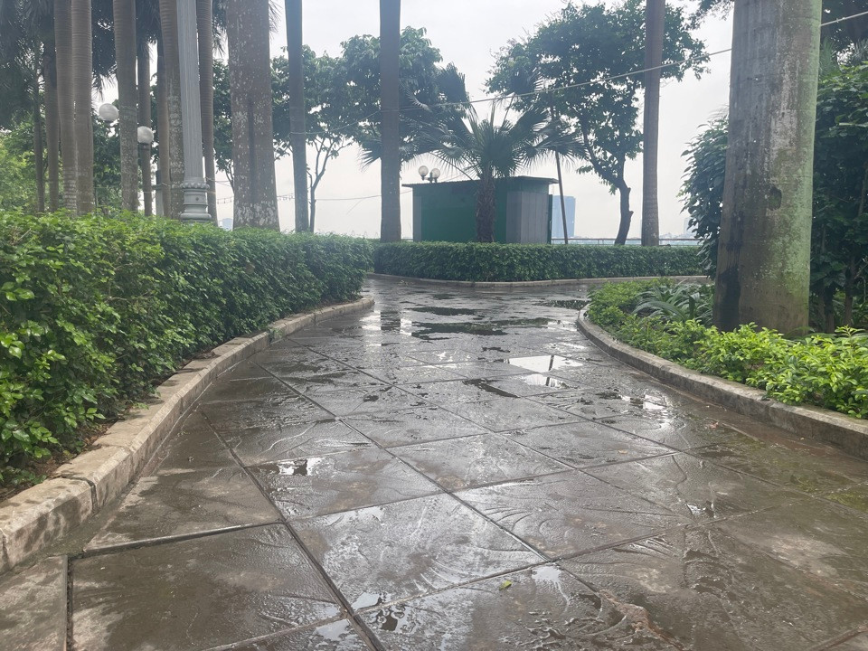 Dầu loang lổ trên đường dạo vườn hoa, gây trơn trượt, nguy hiểm cho người dân. Ảnh: Vân Nhi Dầu loang lổ trên đường dạo vườn hoa, gây trơn trượt, nguy hiểm cho người dân. Ảnh: Vân Nhi