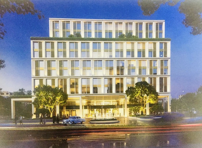 Phối cảnh kiến trúc công trình nhìn từ đường Hùng Vương của phương án thứ nhất (mã số 03). Ảnh: Phường Điện Biên
