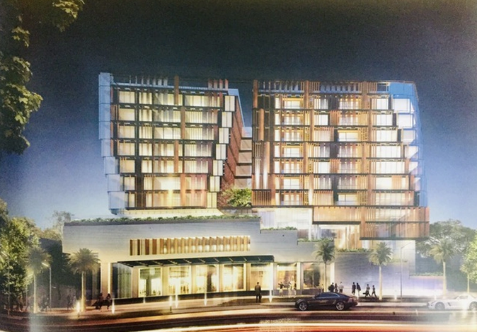 Phối cảnh công trình nhìn từ mặt đường Trần Phú - Hùng Vương của phương án thứ 2 (mã số 04). Ảnh: Phường Điện Biên