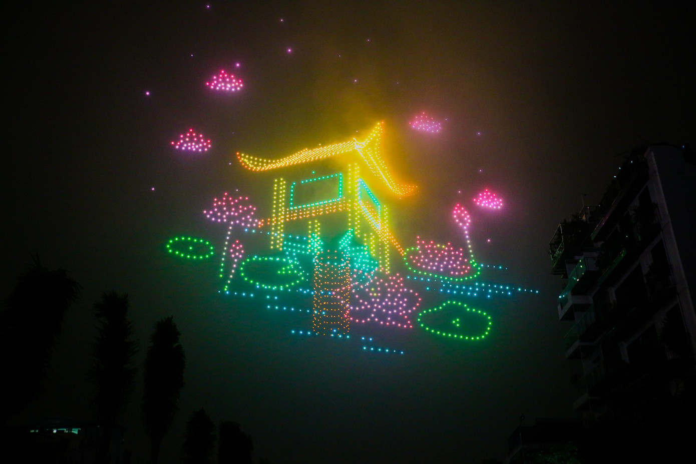 Chùa Một Cột được tái hiện qua sắc màu của thiết bị bay không người lái.