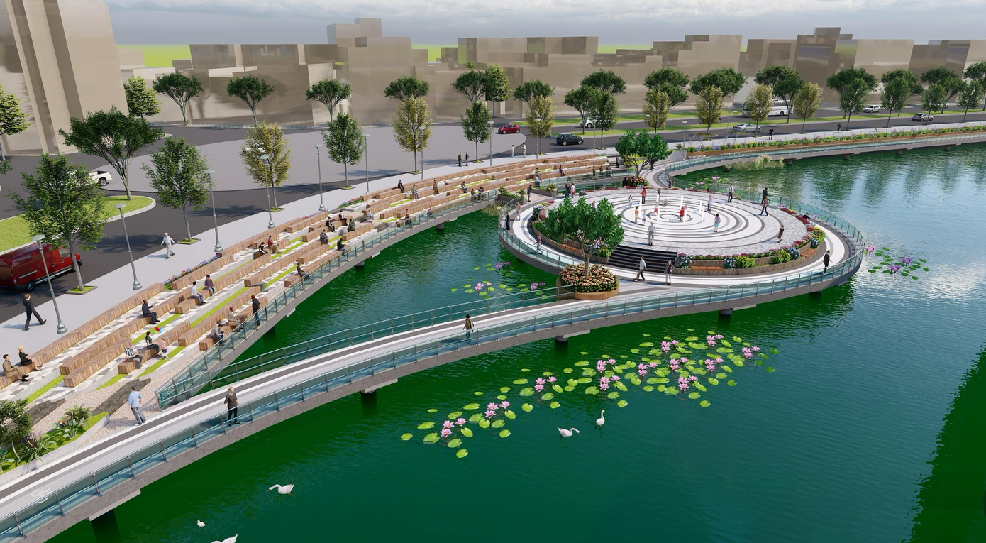 Sau khi cải tạo, hồ Đống Đa sẽ có một khu vực trên mặt hồ, khu vực này có vị trí gần bán đảo hồ.