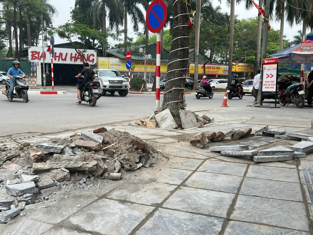 Chất liệu lát vỉa hè là gạch giả đá