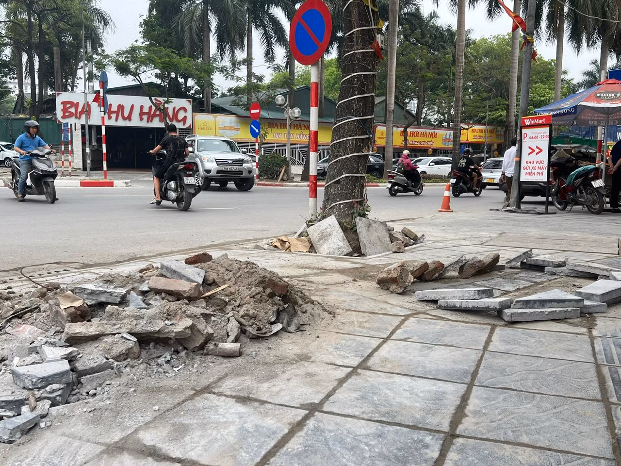 Chất liệu lát vỉa hè là gạch giả đá