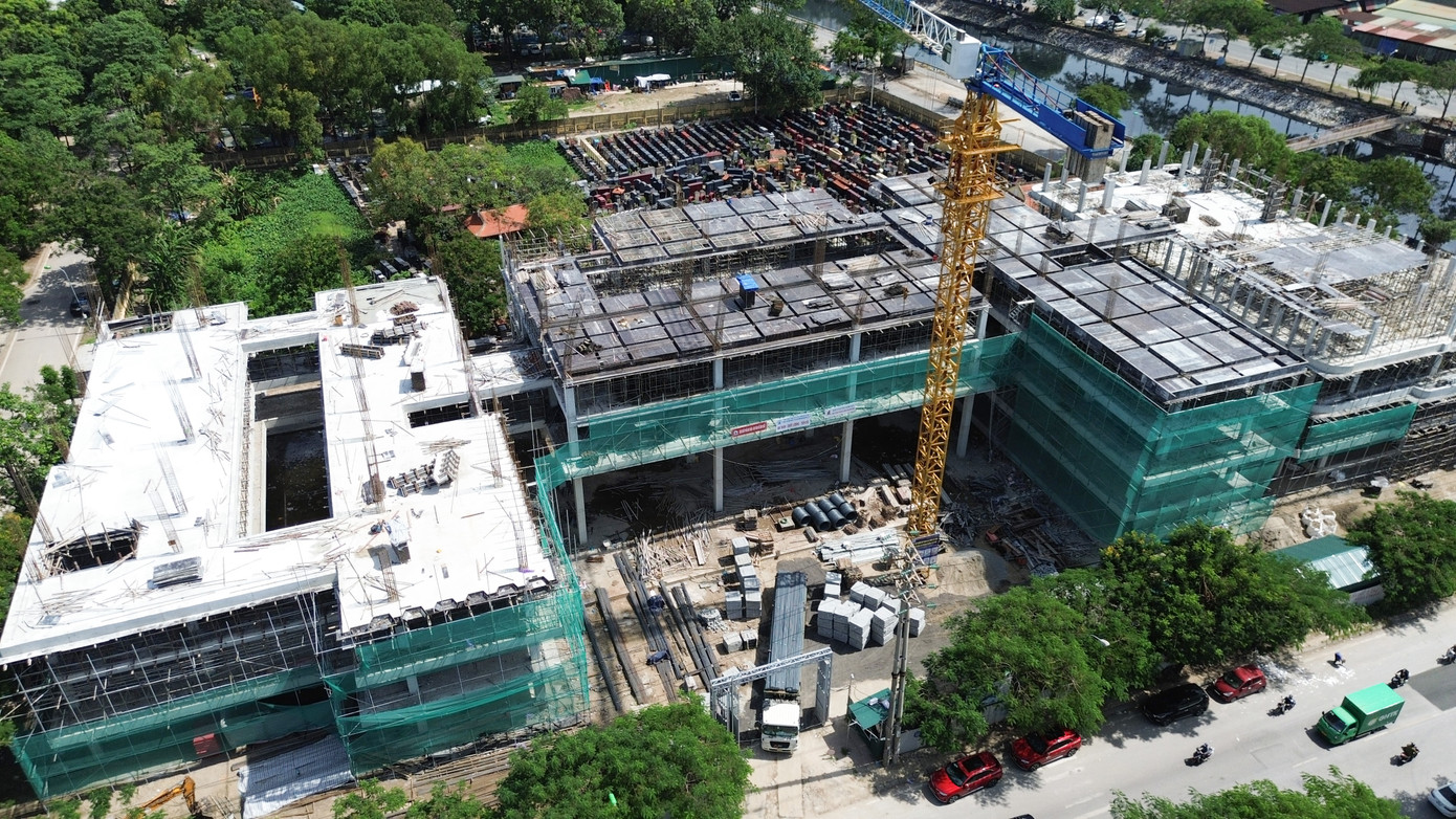 Dự án xây dựng Trường THPT Hoàng Liệt đang được đẩy nhanh tiến độ thi công. Ảnh: Thanh Hiếu.