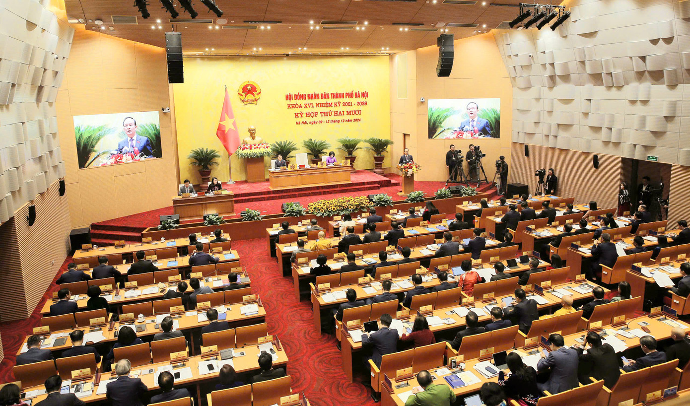 Toàn cảnh phiên khai mạc kỳ họp thứ 20 HĐND TP. Hà Nội được tổ chức sáng 9/12.