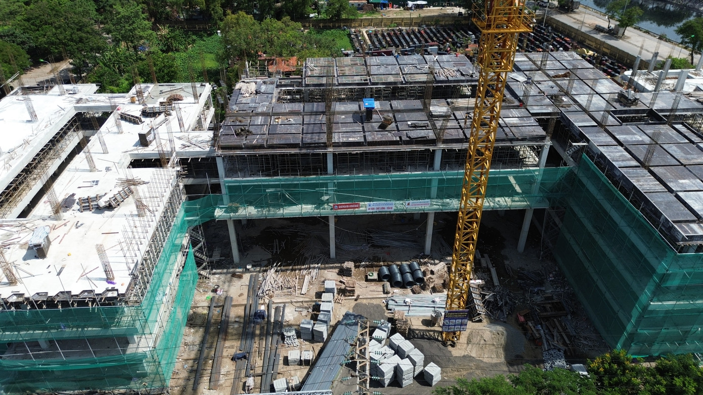 Dự án xây dựng Trường THPT Hoàng Liệt đang được đẩy nhanh tiến độ thi công. Ảnh: Thanh Hiếu.