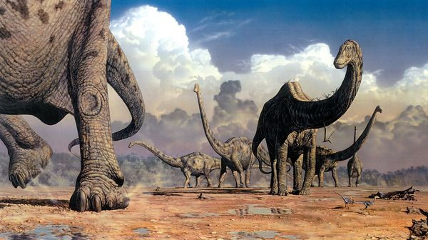 Bức minh họa hành trình loài khủng long ăn cỏ khổng lồ Sauropod di cư kiếm ăn
