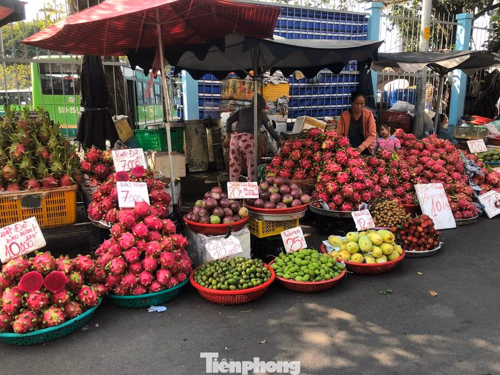 Mặt hàng thanh long là loại trái cây xuất hiện nhiều nhất tại các quầy hàng và cũng có giá rẻ nhất