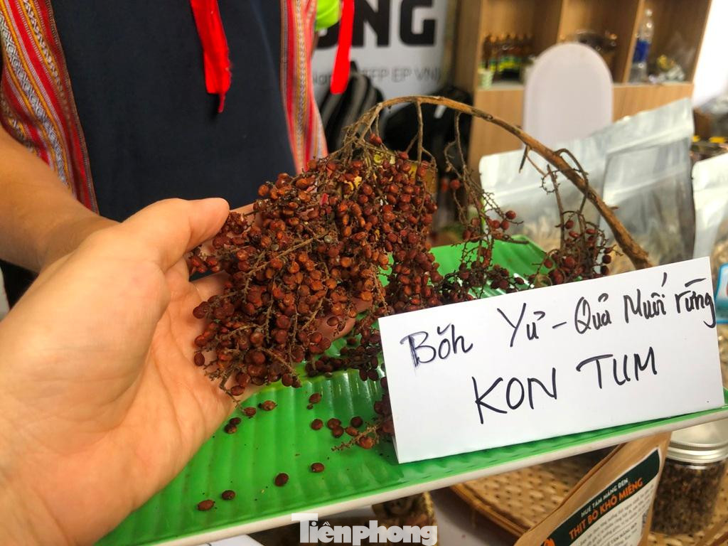 Quả muối rừng, một đặc sản ở Kon Tum thu hút nhiều tò mò của khách hàng bởi "độc, lạ" và còn hiếm có - khó kiếm. Theo lời người bán, quả muối rừng lúc còn non phủ màu trắng như muối, già sẽ có màu nâu. Quả có vị chua, mặn dùng để ướp thịt khi chế biến món ăn.