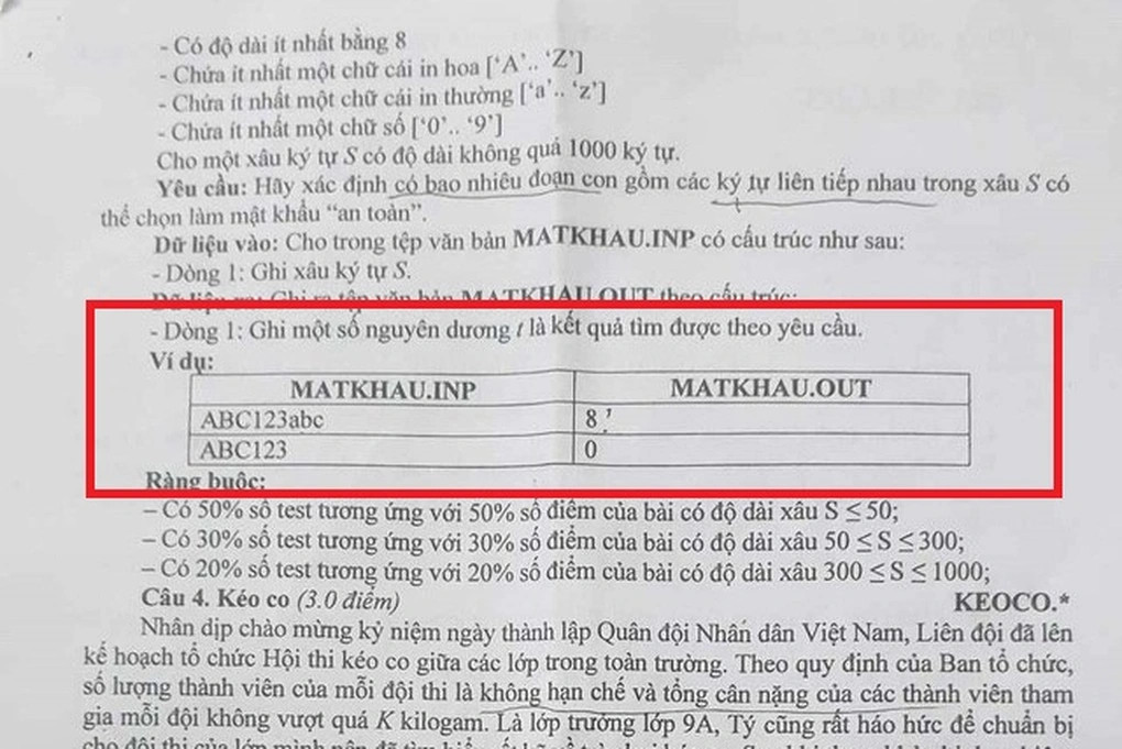 Đề thi chọn học sinh giỏi môn tin học tại Quảng Bình có sai sót ở phần ví dụ (Ảnh: Nhật Anh).