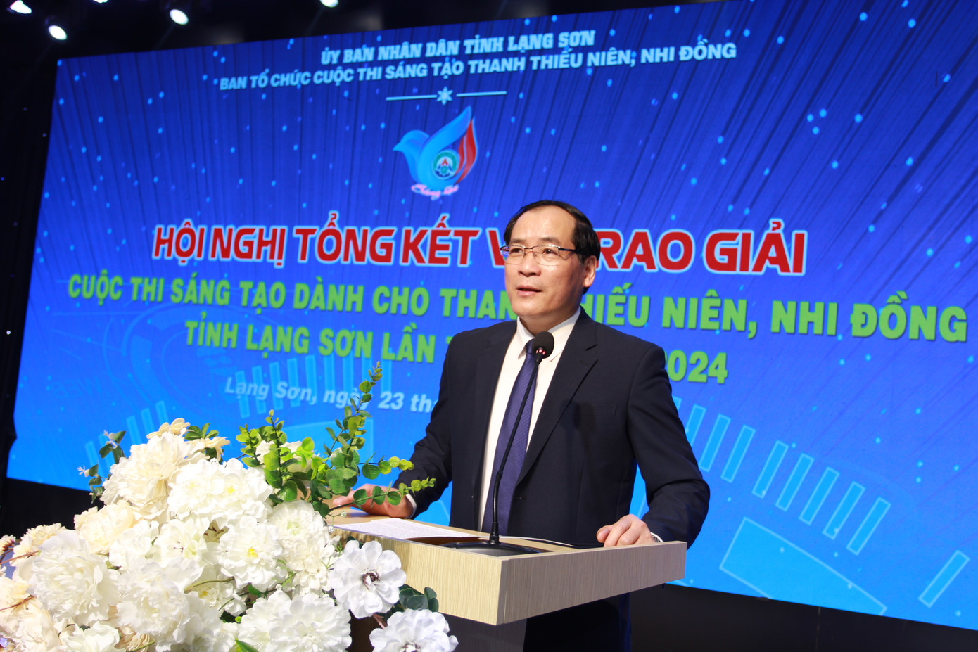 Phó Chủ tịch Thường trực UBND tỉnh Lạng Sơn phát biểu tại hội nghị tổng kết, trao giải cuộc thi sáng tạo dành cho thanh thiếu niên nhi đồng Lạng Sơn năm 2024.