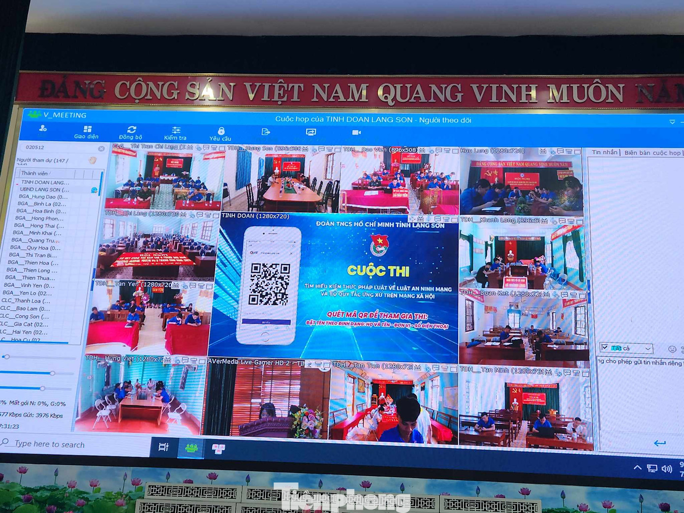 Cuộc thi trắc nghiệm trực tuyến đến các điểm cầu. Ảnh: Duy Chiến