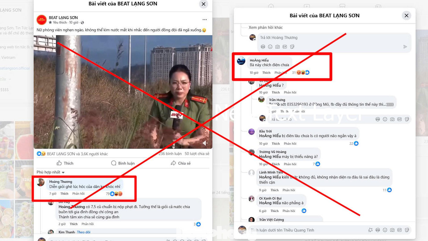 Hai đối tượng bình luận tiêu cực, vô cảm trên mạng xã hội.