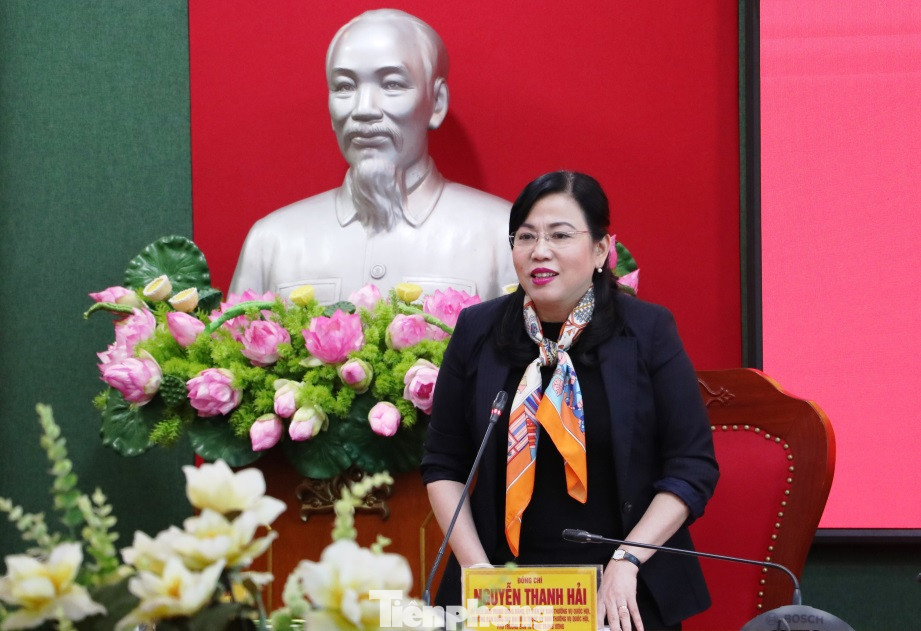 Bà Nguyễn Thanh Hải phát biểu trong Hội nghị bàn giao công việc Bí thư Tỉnh ủy Thái Nguyên.