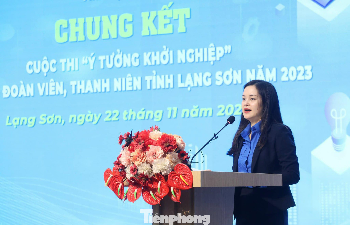 Chị Đinh Thị Anh Thư - Bí thư Tỉnh Đoàn Lạng Sơn phát biểu tại chương trình. Ảnh: Duy Chiến