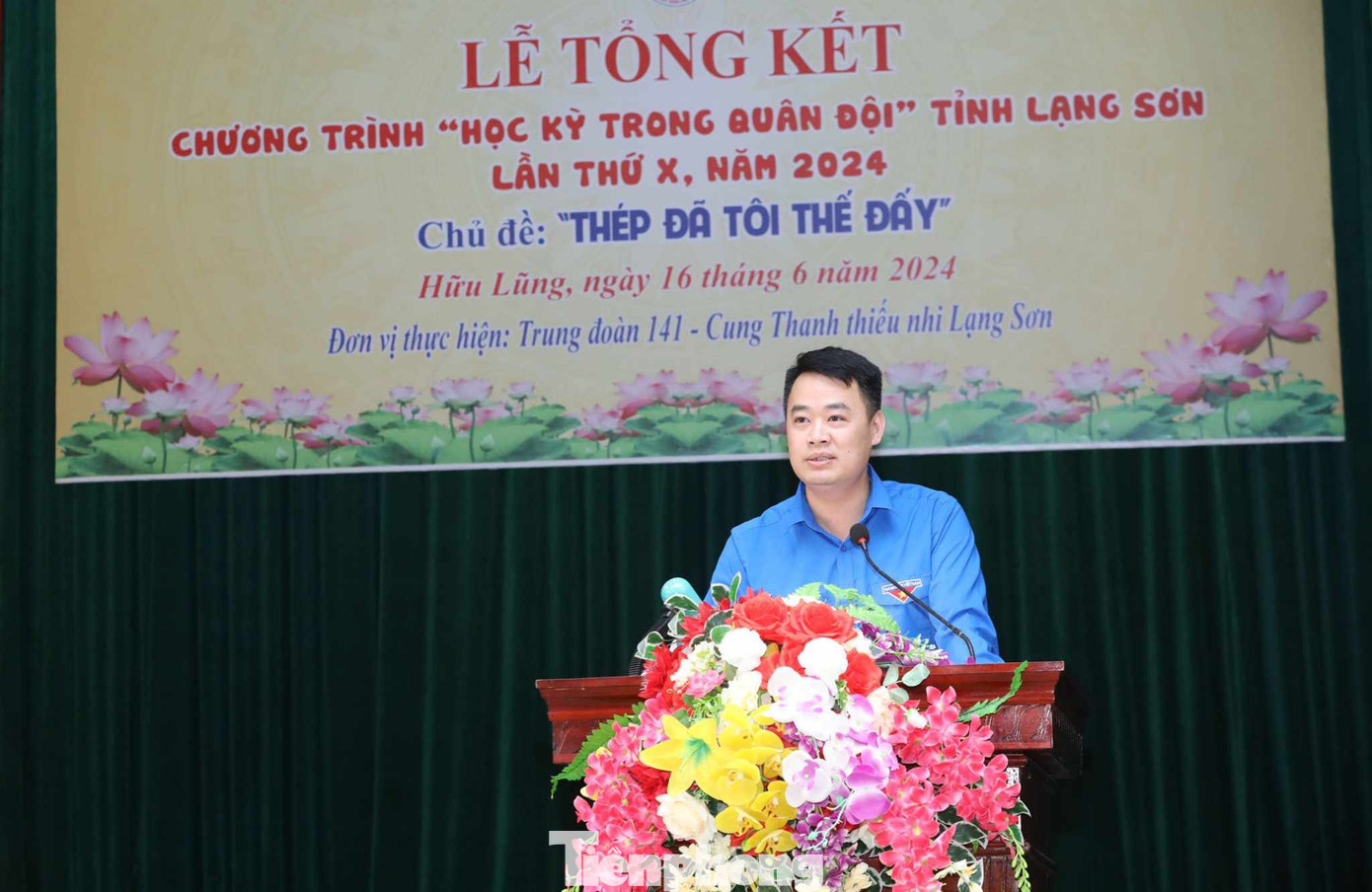 Anh Đoàn Thành Công - Phó Bí thư phụ trách Tỉnh Đoàn Lạng Sơn phát biểu tại Lễ tổng kết. Ảnh: Duy Chiến