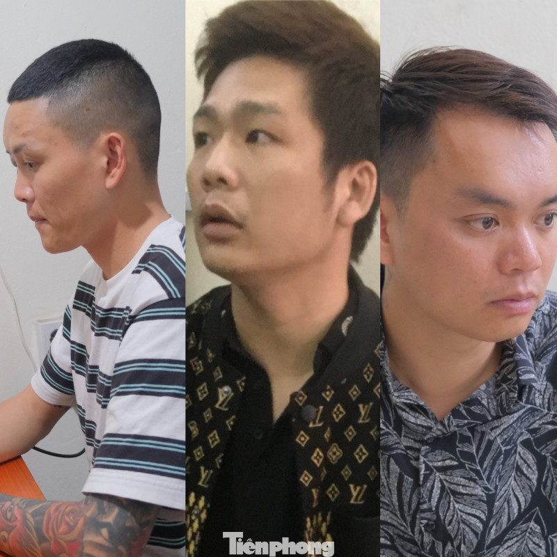 Ba đối tượng Tuyền, Anh, Cường tại cơ quan điều tra .Ảnh: CB