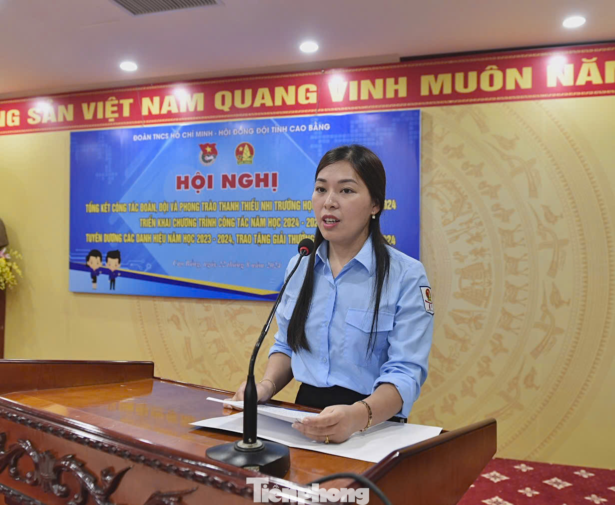 Chị Nông Thị Nhung - Phó Bí thư Tỉnh Đoàn- Chủ tịch Hội đồng Đội tỉnh Cao Bằng phát biểu tại chương trình. Chị Nông Thị Nhung - Phó Bí thư Tỉnh Đoàn- Chủ tịch Hội đồng Đội tỉnh Cao Bằng phát biểu tại chương trình.
