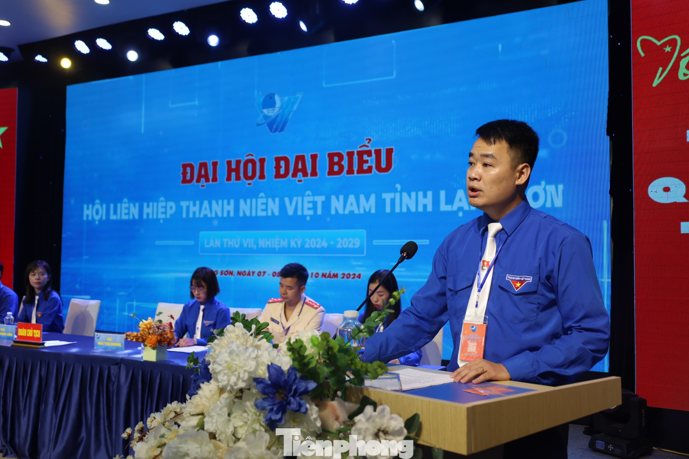 Anh Đoàn Thành Công - Phó Chủ tịch Hội LHTN Việt Nam tỉnh Lạng Sơn khóa VI khai mạc Đại hội. Ảnh: Duy Chiến