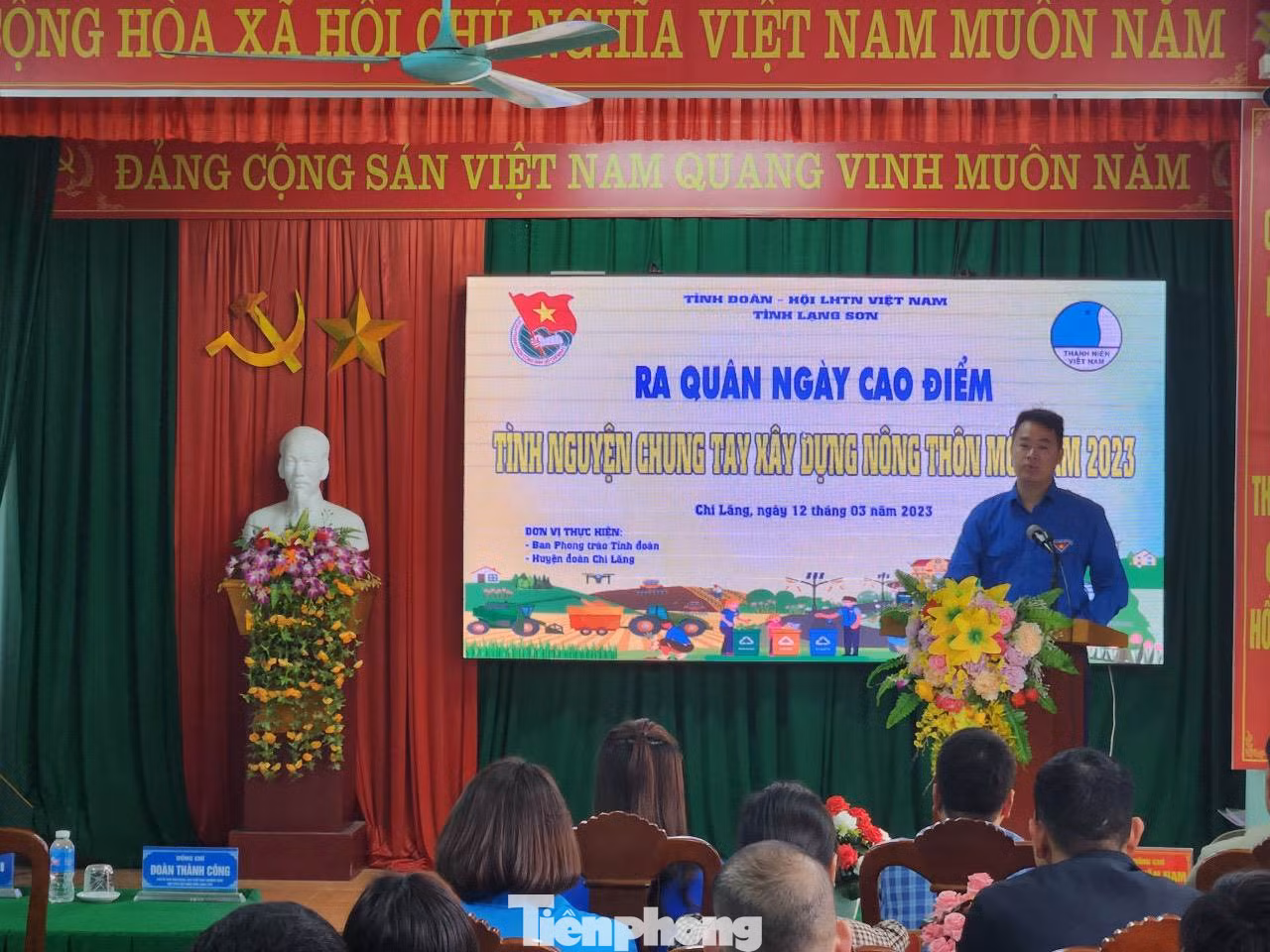 Anh Đoàn Thành Công, Phó Bí thư Tỉnh Đoàn Lạng Sơn nhấn mạnh, chung tay xây dựng nông thôn mới là tình cảm, trách nhiệm của tuổi trẻ địa phương. Ảnh: Duy Chiến