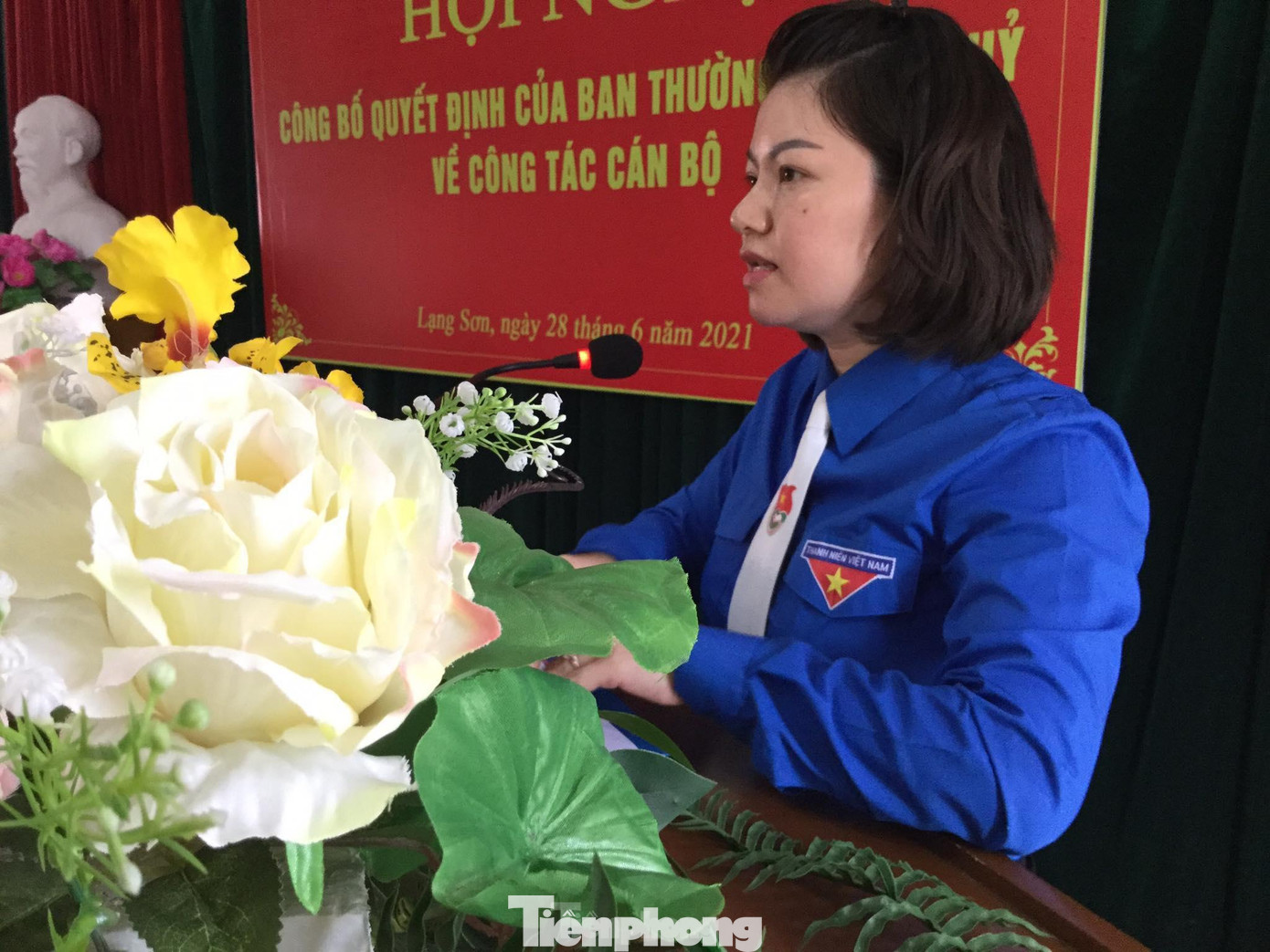 Tân Phó Bí thư Tỉnh đoàn Lạng Sơn Lê Thùy Dung phát biểu nhận nhiệm vụ.