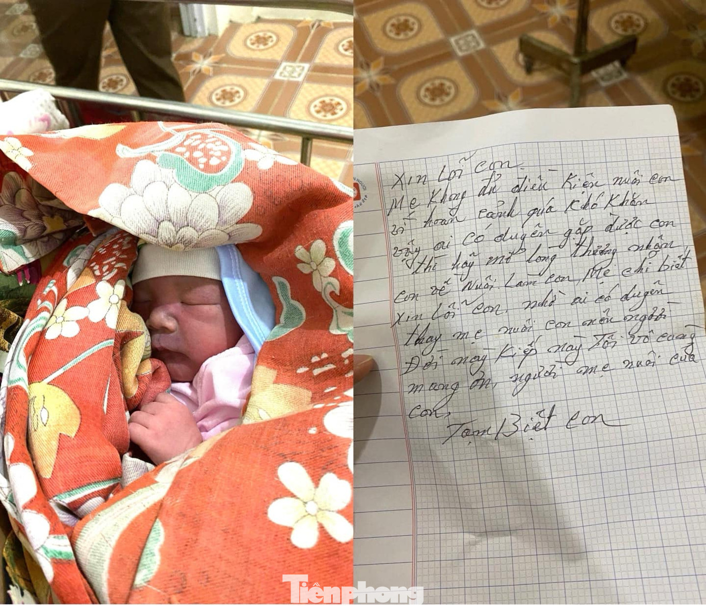 Trẻ sơ sinh độ 7 ngày tuổi cùng bức thư để lại trong túi đồ ven đường.