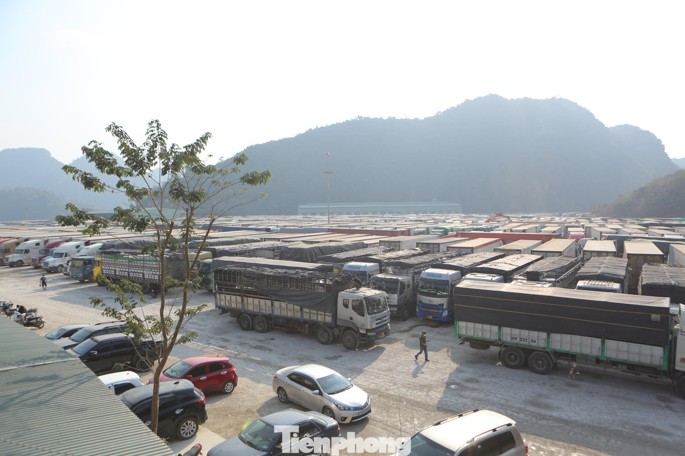 Bãi xe Bảo Nguyên (cửa khẩu Tân Thanh) luôn ùn ứ trên 1.000 xe chở hàng nông sản. Ảnh: Duy Chiến