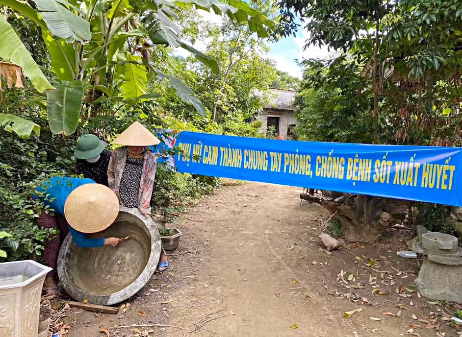 Hội Liên hiệp Phụ nữ xã Cam Thành, huyện Cam Lộ ra quân diệt loăng quăng, bọ gậy phòng chống sốt xuất huyết. Ảnh: Anh Vũ
