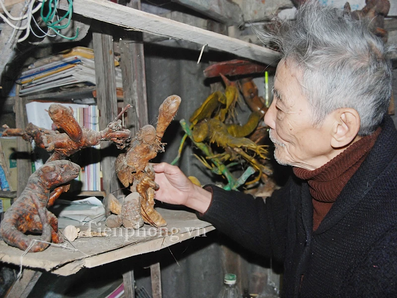 Không chỉ Rồng tre, cụ Mưu còn sáng tác 12 con giáp từ gốc tre. Mỗi tác phẩm của cụ đều thể hiện được nét thần riêng. Chim muông, thú dữ là đề tài mà cụ đang theo đuổi trong những năm cuối đời