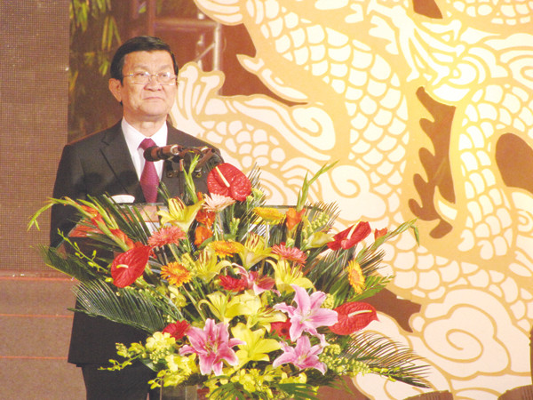 Chủ tịch nước Trương Tấn Sang tại chương trình Xuân quê hương – Rồng thiêng hội tụ. Ảnh: Tuấn Nguyễn. Ảnh: Tuấn Nguyễn